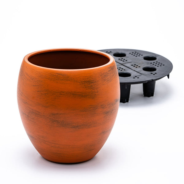 English Elm Smart Self-watering Round Planter Pot with Hand-painted Finish, Breathable Clay, Durable Design Terracotta B046P144625