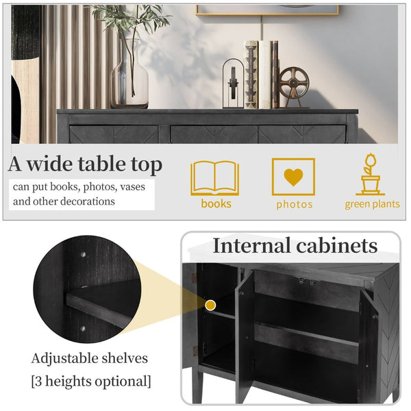 English Elm U_style Retro Sideboard with Pinewood Legs Adjustable Shelf and Metal Handles N711P261460E