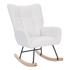 Hearth and Haven Teddy Upholstered Nursery Rocking Chair For Living Room Bedroom(White Teddy) W490130384 W490130384
