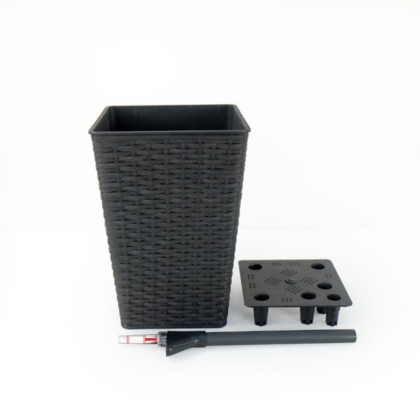 English Elm 2-Pack Elegant Self-Watering Square Planters - Hand-Woven Wicker Design For Indoor & Outdoor Use B046P144629