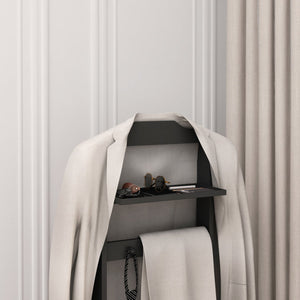 English Elm Accent Wooden Garment Rack with Top Tray & Lidded Jewelry Compartment — Compact Nordic Suit Valet Stand W760P145329