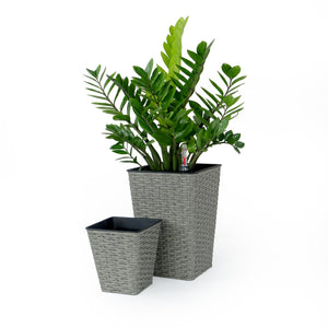 English Elm 2-Pack Stylish Self-Watering Gray Wicker Planters - Eco-Friendly, Hand-Woven For Indoor & Outdoor Use B046P144628