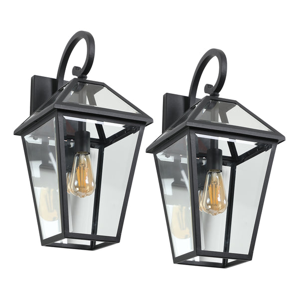 English Elm 21"(H) 2-Pack Modern Outdoor Wall Lanterns – Stylish Black Metal & Clear Glass Sconces For Bright Illumination W1340P143698