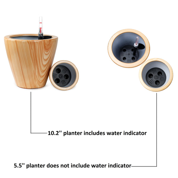 English Elm 2-Pack 10 in. Light Wood Plastic Self-watering Planter Pot with Smart Reservoir, Handcrafted Finish Light Brown B046P144618