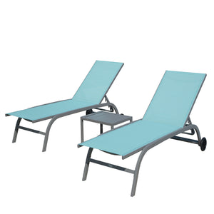 English Elm Chaise Lounge Set Of 3 - Adjustable Outdoor Chairs With Wheels & Side Table For Poolside Relaxation W1859109860