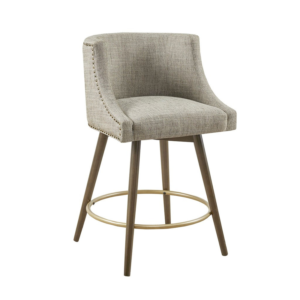 English Elm Swivel Madison Park Mateo Counter Stool with Beige Tweed Upholstery, Walnut Legs & Antique Bronze Nailhead B03548713