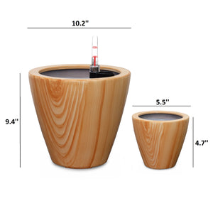 English Elm 2-Pack 10 in. Light Wood Plastic Self-watering Planter Pot with Smart Reservoir, Handcrafted Finish Light Brown B046P144618
