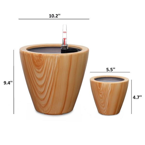 English Elm 2-Pack 10 in. Light Wood Plastic Self-watering Planter Pot with Smart Reservoir, Handcrafted Finish Light Brown B046P144618