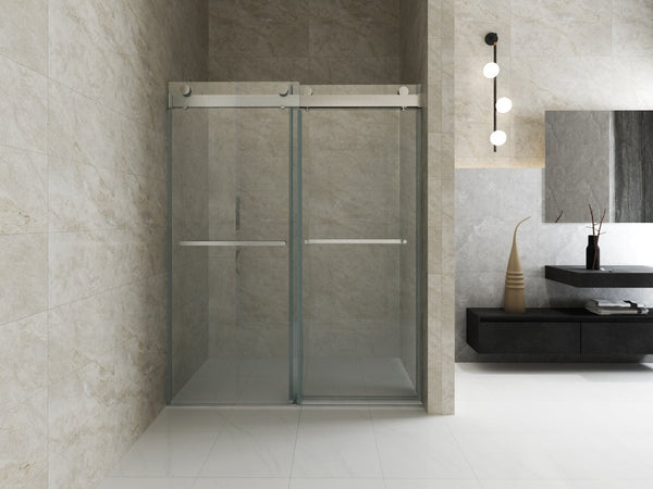 English Elm 56 Inch Frameless Double Sliding Shower Door 10mm Tempered Glass Soft Close Chrome W1573126518