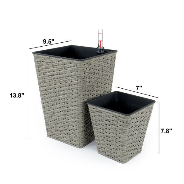 English Elm 2-Pack Stylish Self-Watering Gray Wicker Planters - Eco-Friendly, Hand-Woven For Indoor & Outdoor Use B046P144628