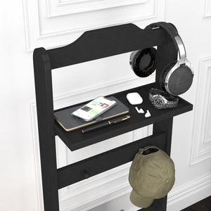 English Elm Accent Wooden Garment Rack with Top Tray & Lidded Jewelry Compartment — Compact Nordic Suit Valet Stand W760P145329