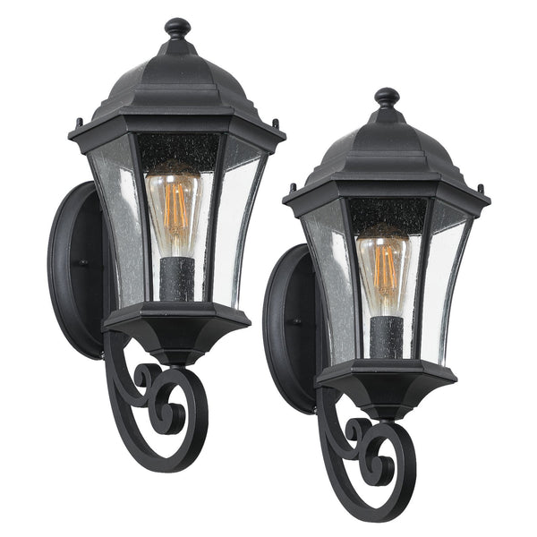 English Elm 2-Pack Vintage Outdoor Lanterns Black Wall Sconces with Bubble Glass, Weatherproof Aluminum, E26 Compatible W1340P143700