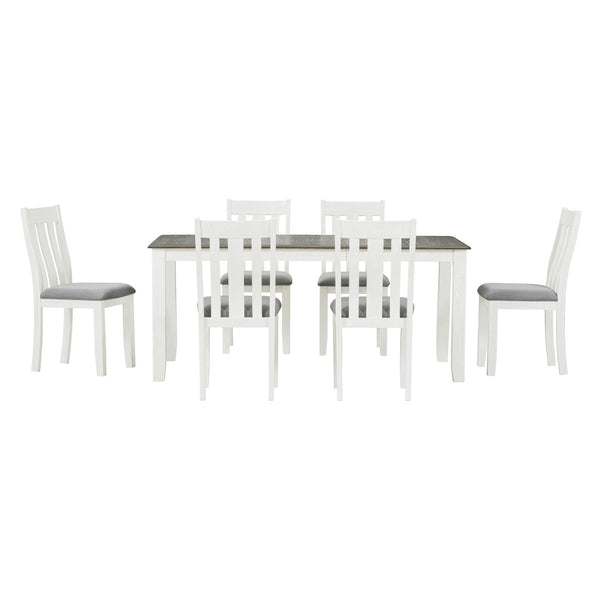 English Elm Trexm Retro Farmhouse Extendable Dining Set Seats Eight Linen Chairs Rubberwood Antique Brown ST000045AAD
