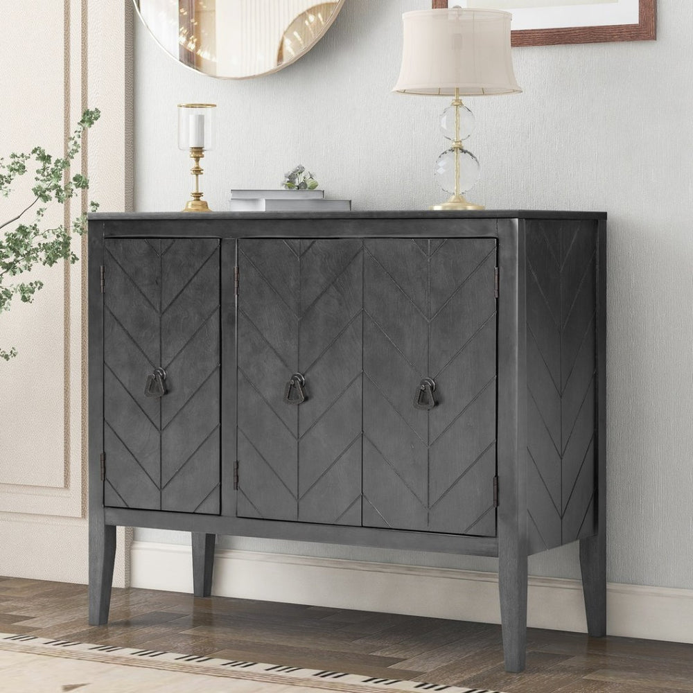 English Elm U_style Retro Sideboard with Pinewood Legs Adjustable Shelf and Metal Handles N711P261460E