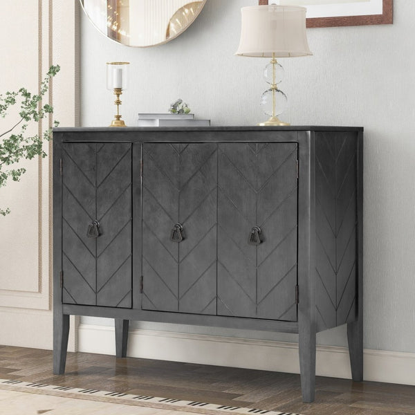 English Elm U_style Retro Sideboard with Pinewood Legs Adjustable Shelf and Metal Handles N711P261460E