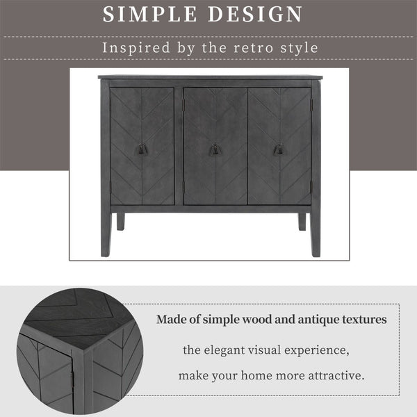 English Elm U_style Retro Sideboard with Pinewood Legs Adjustable Shelf and Metal Handles N711P261460E
