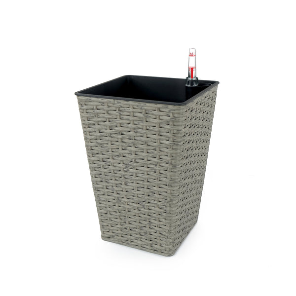 English Elm 2-Pack Stylish Self-Watering Gray Wicker Planters - Eco-Friendly, Hand-Woven For Indoor & Outdoor Use B046P144628