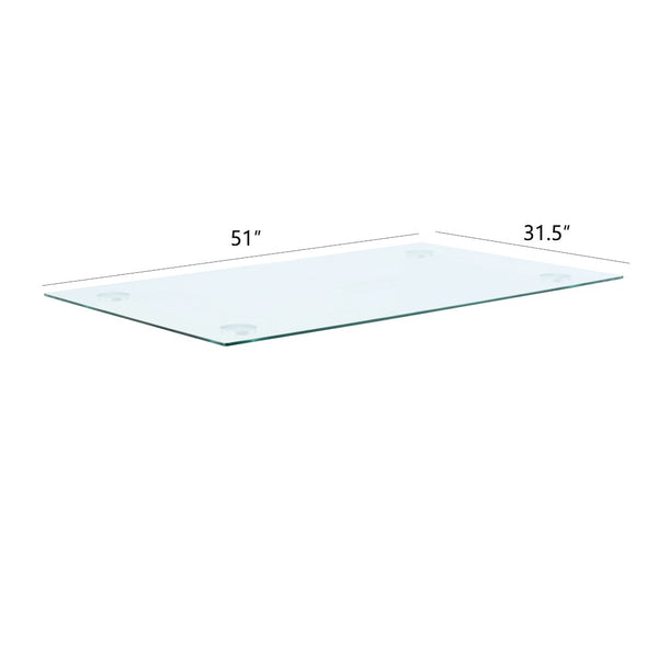 English Elm Modern Tempered Glass Rectangular Tabletop Minimalist Surface for Dining and Office W210112651