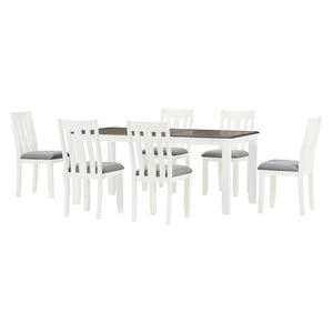 English Elm Trexm Retro Farmhouse Extendable Dining Set Seats Eight Linen Chairs Rubberwood Antique Brown ST000045AAD