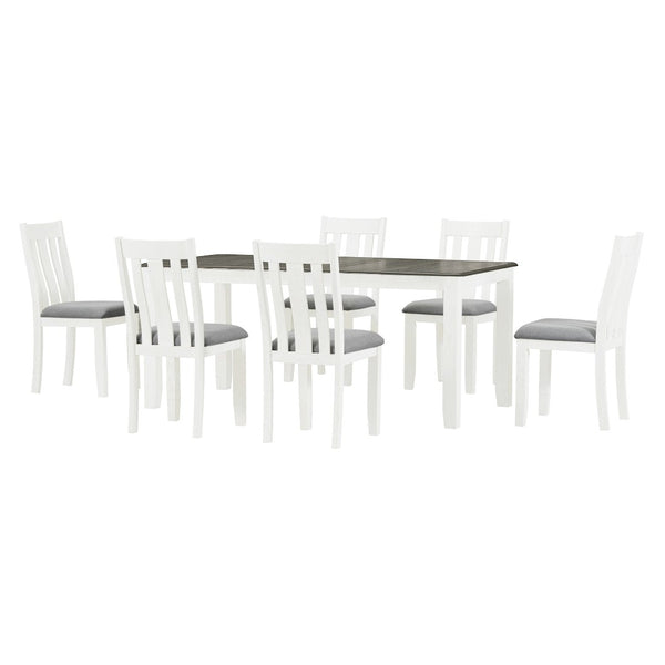 English Elm Trexm Retro Farmhouse Extendable Dining Set Seats Eight Linen Chairs Rubberwood Antique Brown ST000045AAD