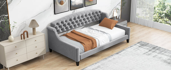 English Elm Modern Luxury Tufted Button Daybed In Gray Velvet - Elegant Twin Sleeper For Stylish Spaces GX001008AAE-1