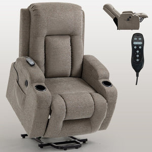 English Elm Infinite Position Power Lift Recliner with Massage Heat Usb and Cup Holders for Elderly W1803S00029
