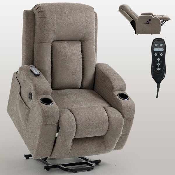 English Elm Infinite Position Power Lift Recliner with Massage Heat Usb and Cup Holders for Elderly W1803S00029