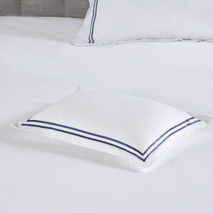 English Elm Full/Queen Luxury 500TC Cotton Sateen Embroidered Comforter Set with Zipper Duvet & Corner Ties White+Navy 12.99 L x 17.52 W x 12.99 H B035129281