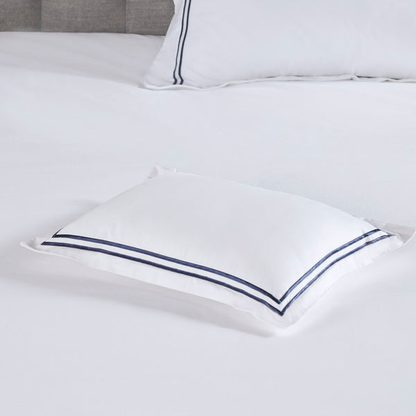 English Elm Full/Queen Luxury 500TC Cotton Sateen Embroidered Comforter Set with Zipper Duvet & Corner Ties White+Navy 12.99 L x 17.52 W x 12.99 H B035129281