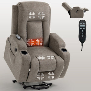 English Elm Infinite Position Power Lift Recliner with Massage Heat Usb and Cup Holders for Elderly W1803S00029