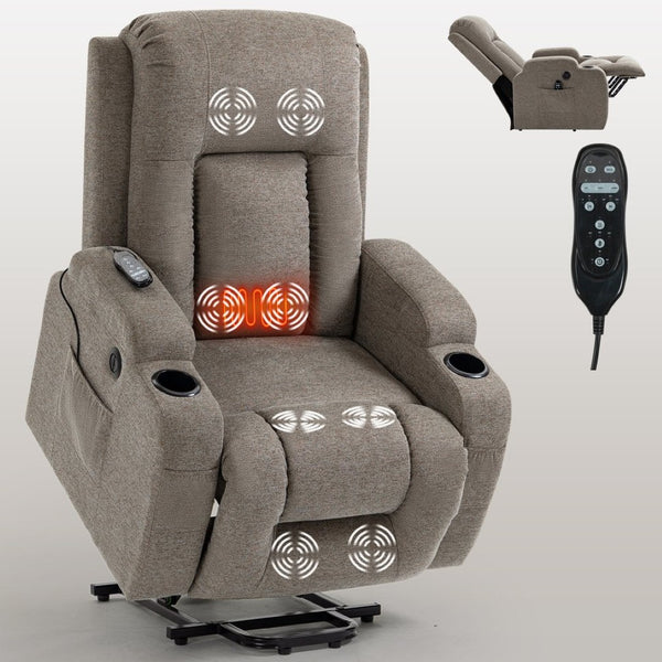 English Elm Infinite Position Power Lift Recliner with Massage Heat Usb and Cup Holders for Elderly W1803S00029