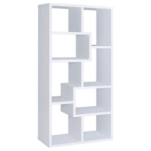 English Elm 8-shelf Geometric Bookcase with 8 Tier Display Shelves for Tall Storage, Modern Artful Home Accent White B062P145424
