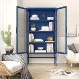 Hearth and Haven Zine Storage Cabinet with 2 Fluted Tempered Glass Doors and Adjustable Shelves, Blue W1673121038