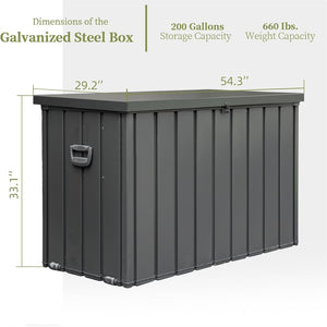 English Elm 200 Gallon Outdoor Deck Box Weatherproof Steel Reinforced Lockable Patio Storage W1859P145360