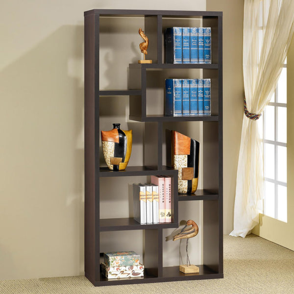 English Elm 8-shelf Geometric Bookcase with 8 Tier Display Shelves for Tall Storage, Modern Artful Home Accent Cappuccino B062P145423