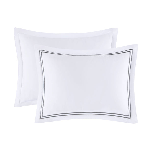 English Elm Full/Queen Luxury 500TC Cotton Sateen Embroidered Comforter Set with Zipper Duvet & Corner Ties Grey+White 12.99 L x 17.52 W x 12.99 H B035129279