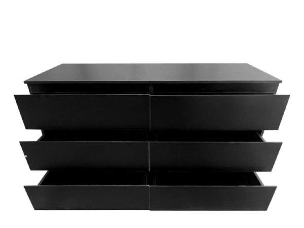 English Elm 6 Drawer Double Dresser with Mirror, Waterproof Scratch & Stain Resistant Finish for Stylish Storage Black W2282S00002