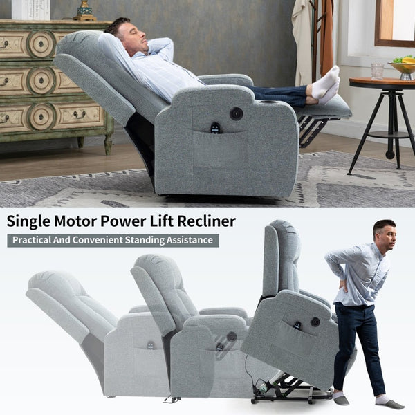 English Elm Infinite Position Power Lift Recliner with Massage Heating and Usb for Elderly Comfort W1803S00030