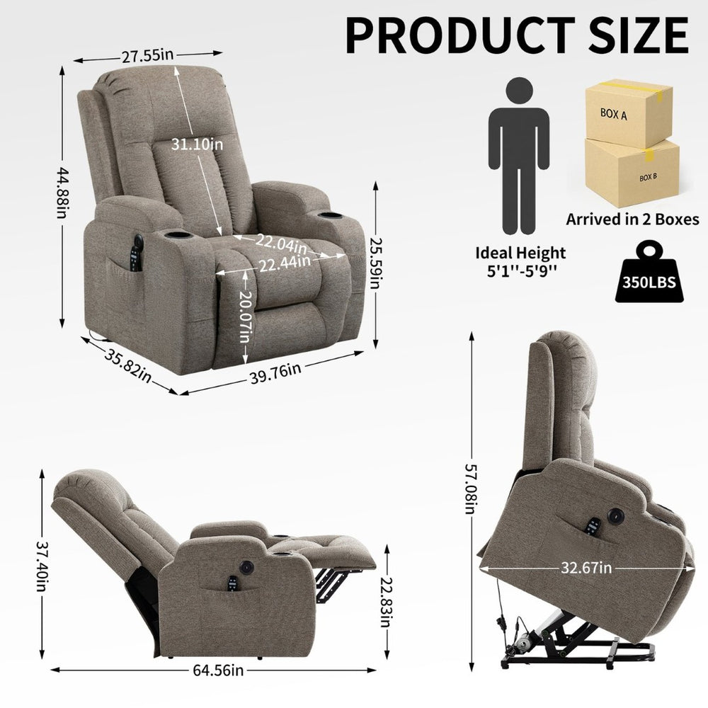 English Elm Infinite Position Power Lift Recliner with Massage Heat Usb and Cup Holders for Elderly W1803S00029