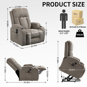 English Elm Infinite Position Power Lift Recliner with Massage Heat Usb and Cup Holders for Elderly W1803S00029