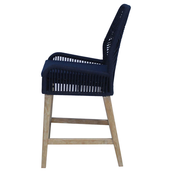English Elm Dark Blue Stefan Counter Height Stools Set of 2 - Woven Rope Frame, Weathered Wash Legs, Cushioned Seat B062P145555