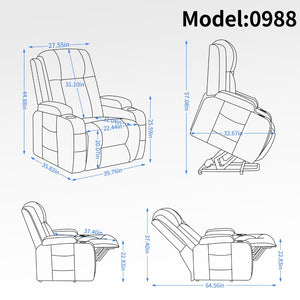 English Elm Infinite Position Power Lift Recliner with Massage Heating and Usb for Elderly Comfort W1803S00030