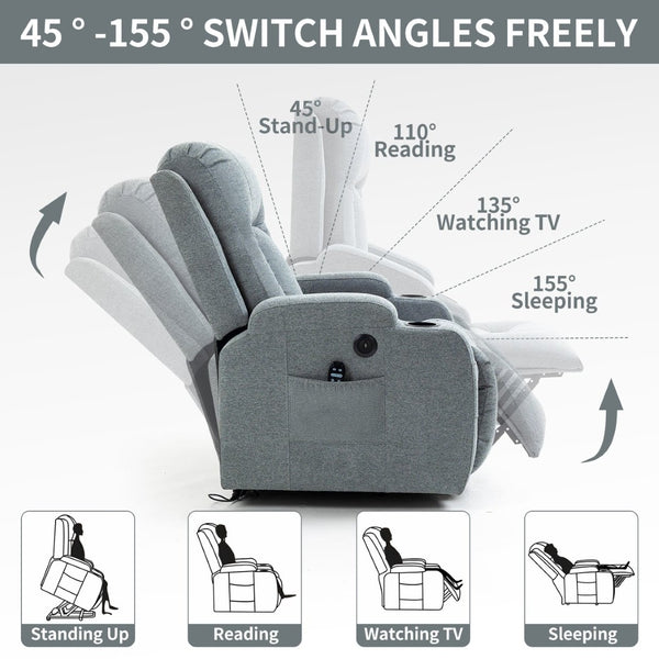 English Elm Infinite Position Power Lift Recliner with Massage Heating and Usb for Elderly Comfort W1803S00030