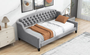 English Elm Modern Luxury Tufted Button Daybed In Gray Velvet - Elegant Twin Sleeper For Stylish Spaces GX001008AAE-1