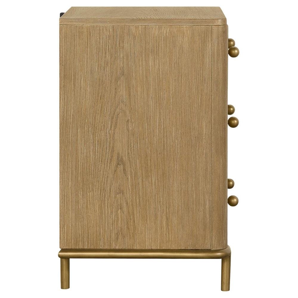 English Elm Sand Wash Three-Drawer Nightstand with Dual USB Ports, Blonde Sandwash Mid-Century Boho Bedroom Piece B062P145556