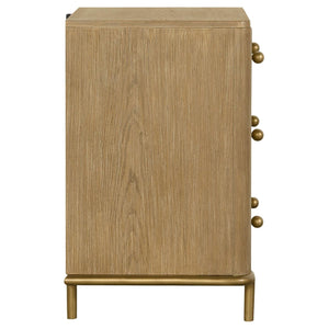 English Elm Sand Wash Three-Drawer Nightstand with Dual USB Ports, Blonde Sandwash Mid-Century Boho Bedroom Piece B062P145556