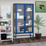 Hearth and Haven Zine Storage Cabinet with 2 Fluted Tempered Glass Doors and Adjustable Shelves, Blue W1673121038