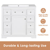 English Elm 36" Bathroom Vanity With Sink Combo, One Cabinet and Six Drawers, Solid Wood and Mdf Board, White