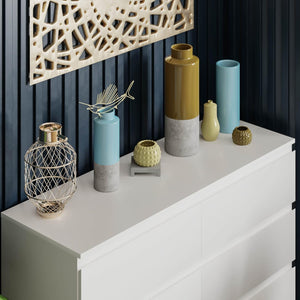 English Elm 6 Drawer Double Dresser with Mirror, Waterproof Scratch & Stain Resistant Finish for Stylish Storage White W2282S00003