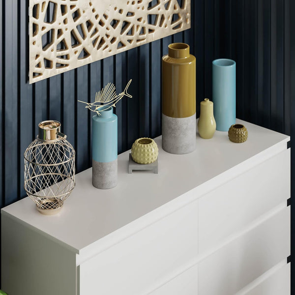 English Elm 6 Drawer Double Dresser with Mirror, Waterproof Scratch & Stain Resistant Finish for Stylish Storage White W2282S00003